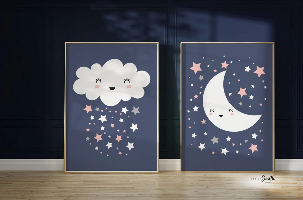 Girls pink and navy nursery, pink navy nursery monogram, navy blue monogram girl, moon and stars nursery, cloud nursery decor, cloud decor
