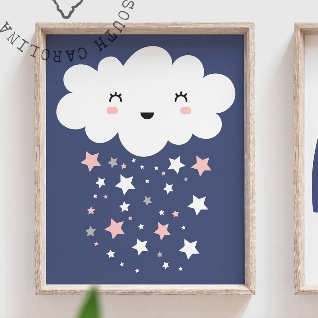 Girls pink and navy nursery, pink navy nursery monogram, navy blue monogram girl, moon and stars nursery, cloud nursery decor, cloud decor