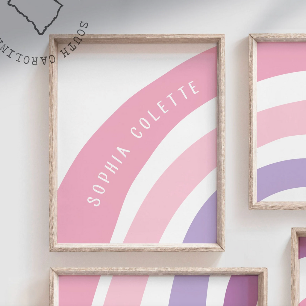 Little girl bedroom purple and pink colors, rainbow with girl's name, toddler girl bedroom ideas, pink purple rainbow themed room, pink girl
