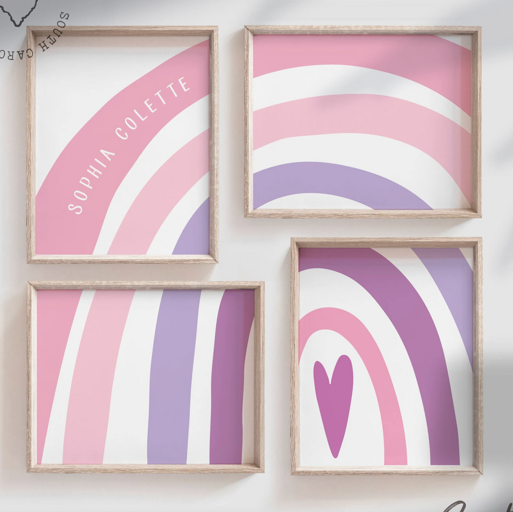 Little girl bedroom purple and pink colors, rainbow with girl's name, toddler girl bedroom ideas, pink purple rainbow themed room, pink girl