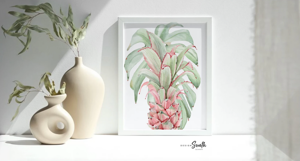 Flamingo tropical nursery wall art, botanical plants flamingos pineapple palm leaves decor, girls palm name bedroom art, nursery art print