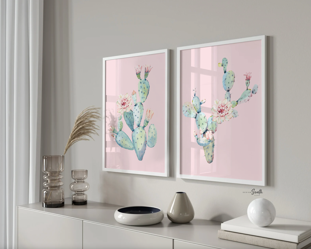 Baby girl nursery wall art, succulent theme baby shower, pink and mint wall art for baby, girl's bedroom decor ideas, cactus theme nursery