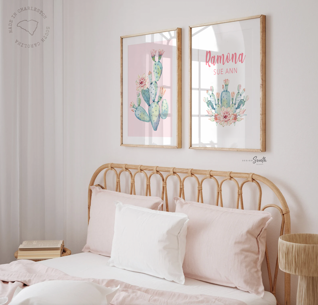 Baby girl nursery wall art, succulent theme baby shower, pink and mint wall art for baby, girl's bedroom decor ideas, cactus theme nursery