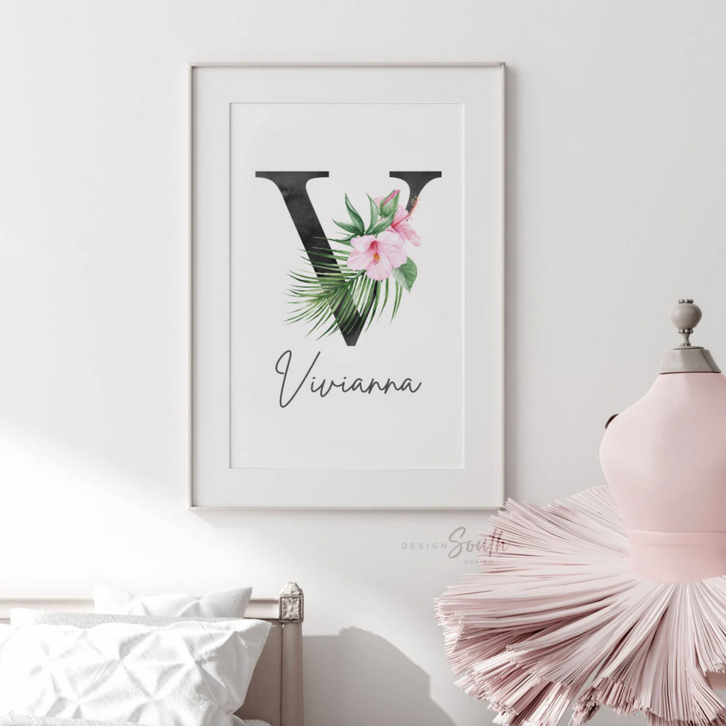 Baby girl nursery wall art, tropical theme baby shower gift for girl, palm leaf nursery, tropical baby girl nursery, hawaiian nursery decor