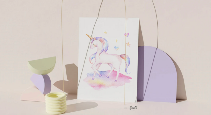 Unicorn nursery art, unicorn theme girl's room, unicorn wall art baby girl, personalized unicorn poster print set, unicorn gift newborn girl