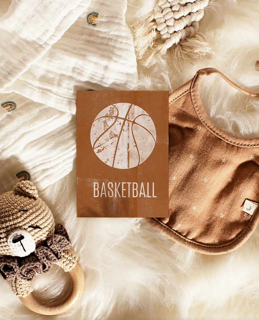 Distressed sports art prints posters set of 4, sports kids prints, red orange blue brown sports themed room wall art, toddler little boy art