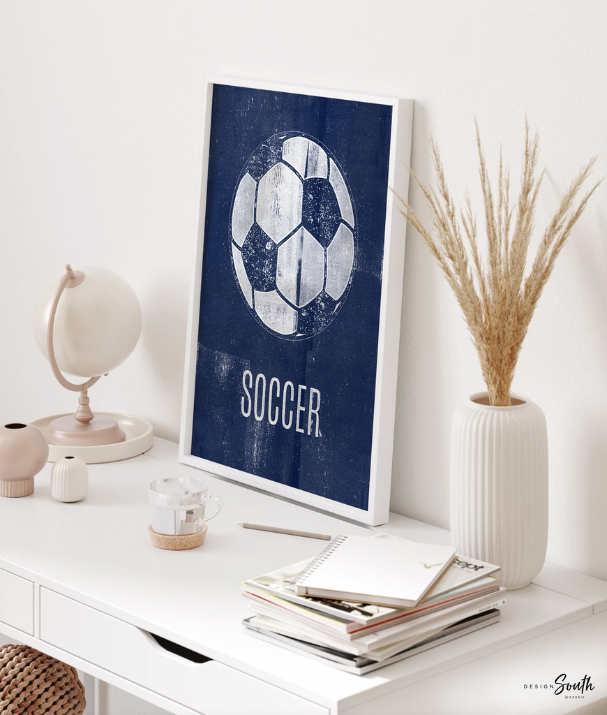 Distressed sports art prints posters set of 4, sports kids prints, red orange blue brown sports themed room wall art, toddler little boy art