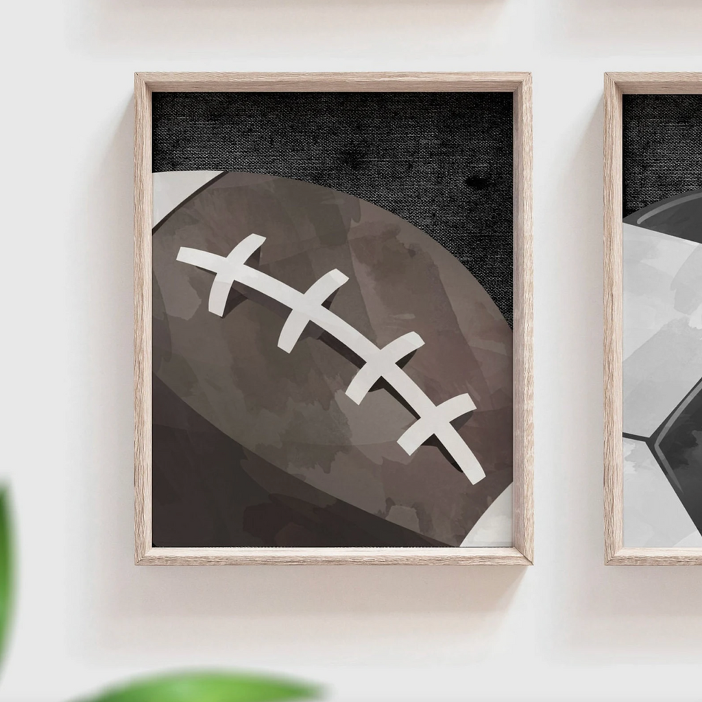 Set of 4 sports balls gray wall prints, sports baby nursery little boy's bedroom, all sports room ideas, toddler sports art, sports themed