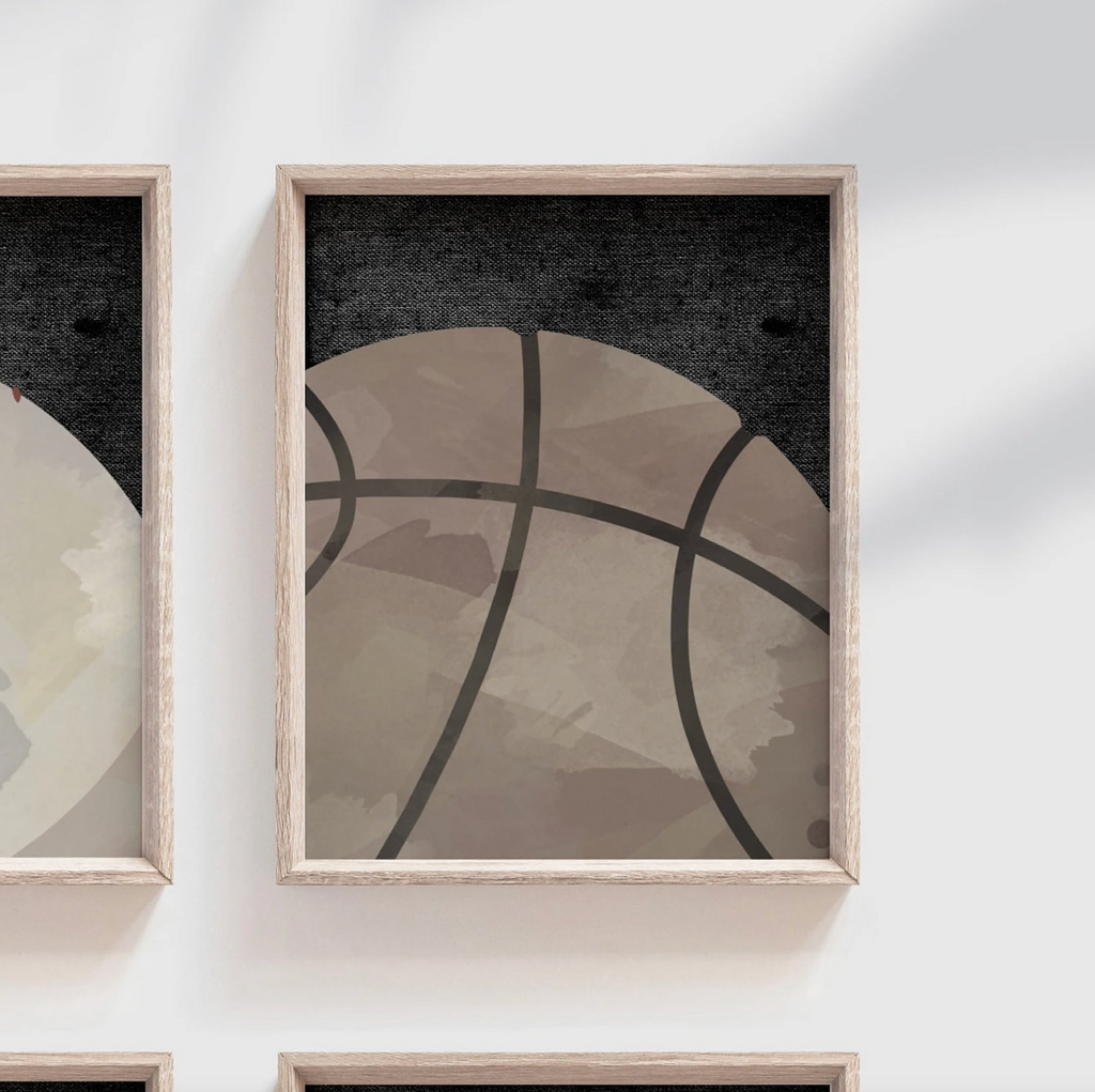 Set of 4 sports balls gray wall prints, sports baby nursery little boy's bedroom, all sports room ideas, toddler sports art, sports themed