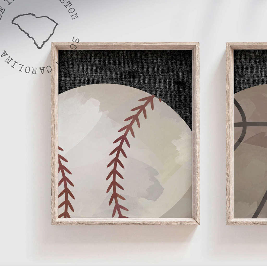 Set of 4 sports balls gray wall prints, sports baby nursery little boy's bedroom, all sports room ideas, toddler sports art, sports themed