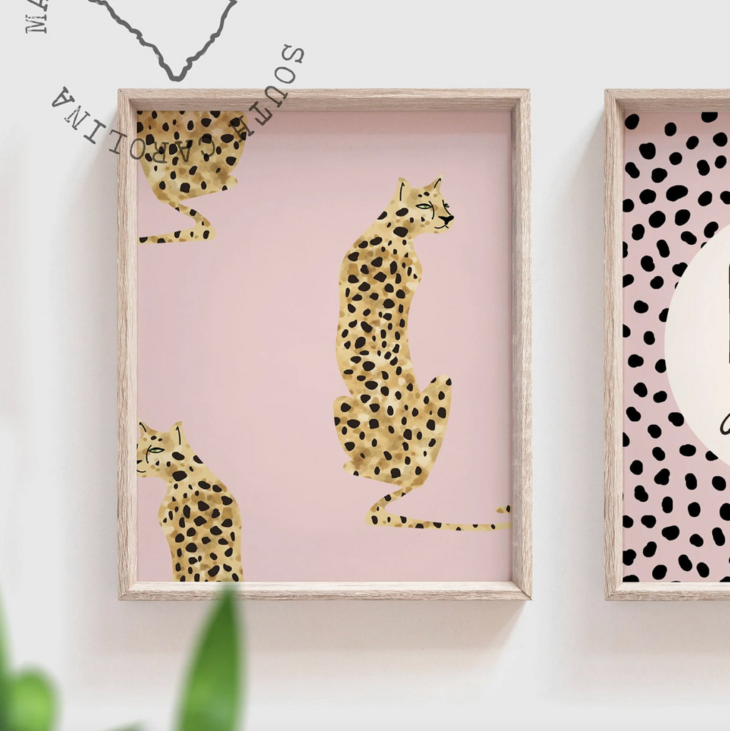 Baby cheetah print pink, dot speckle pattern nursery, modern nursery ideas girl, safari baby animal nursery pink girl, printed cheetah art