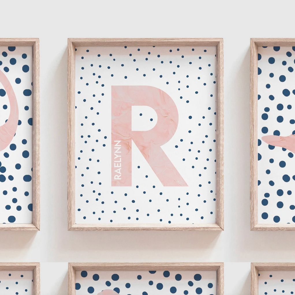 Pink dinosaur polka dots, pink and navy blue toddler girl room collection dinosaur themed, dinosaurs with hearts rainbows speckles modern