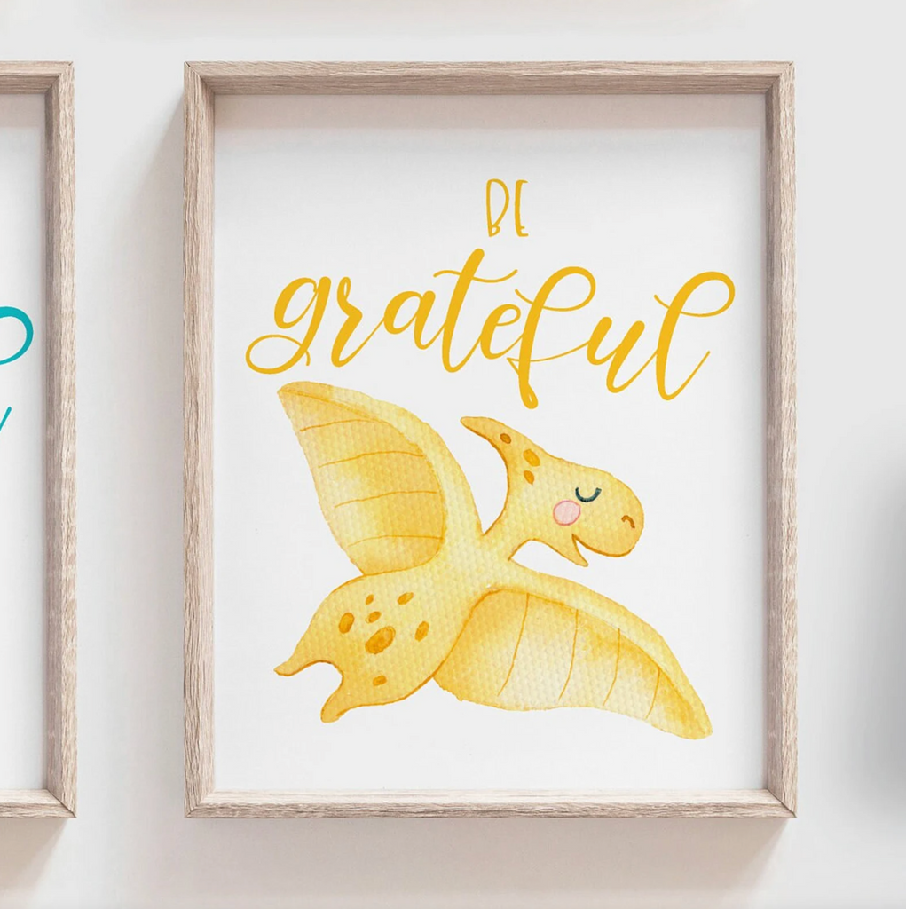 Toddler room dinosaur wall art, kids playroom wall ideas, pink blue green yellow children art, dinosaur nursery bedroom or playroom wall art