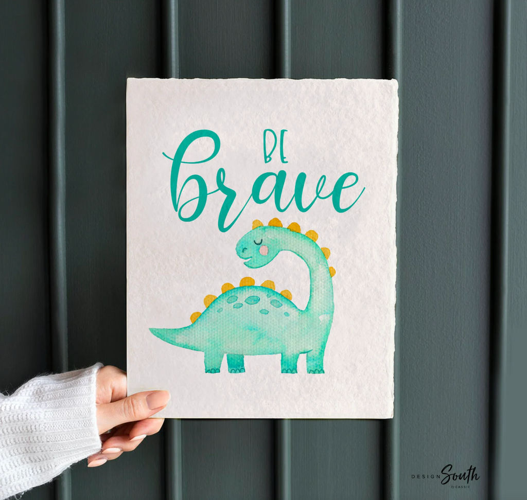 Toddler room dinosaur wall art, kids playroom wall ideas, pink blue green yellow children art, dinosaur nursery bedroom or playroom wall art