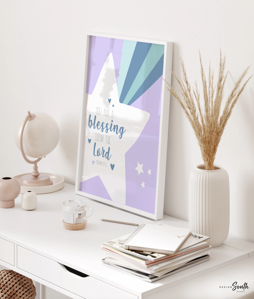 Girls purple aqua and blue nursery, purple nursery art, purple monogram print set for girl, moon and stars nursery, cloud nursery decor, cloud moon star wall decor