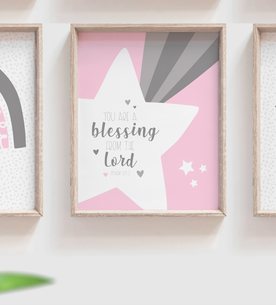 Girl pink and gray nursery, pink gray nursery name print, gray star celestial monogram for girl, moon and stars nursery, cloud star moon sun rainbow nursery decor, cloud baby decor