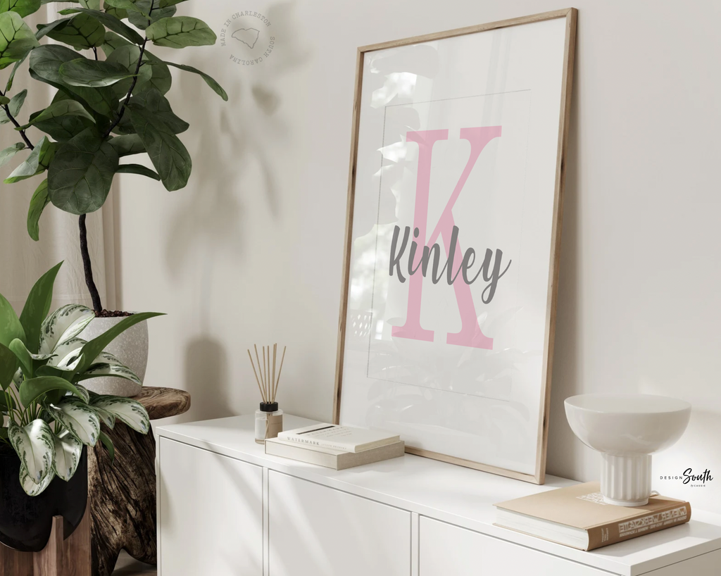 Girl pink and gray nursery, pink gray nursery name print, gray star celestial monogram for girl, moon and stars nursery, cloud star moon sun rainbow nursery decor, cloud baby decor