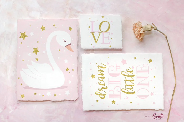 Swan nursery, baby shower gift, pink and gold nursery, baby girl wall art, nursery decor, swan princess, pink swan, pink and gold swan art