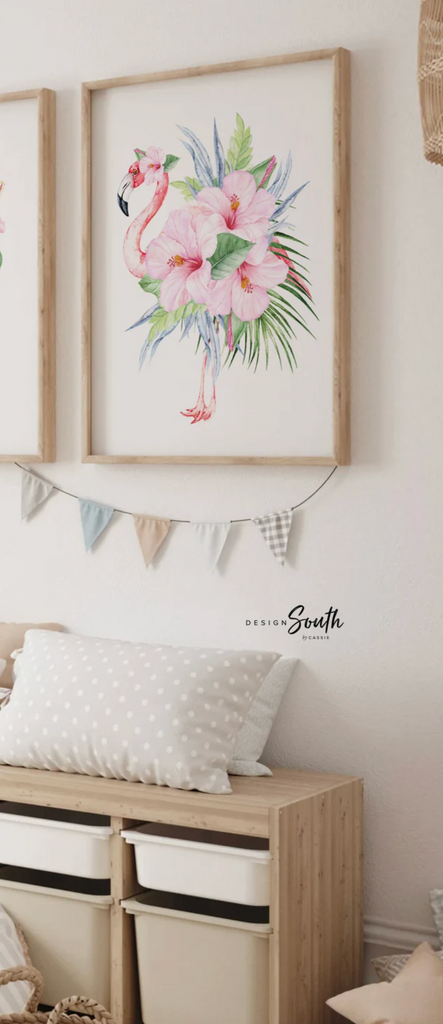 Baby girl nursery decor pink tropical flamingo floral, above crib decor, pink flamingo nursery wall art, personalized baby girl gift quote