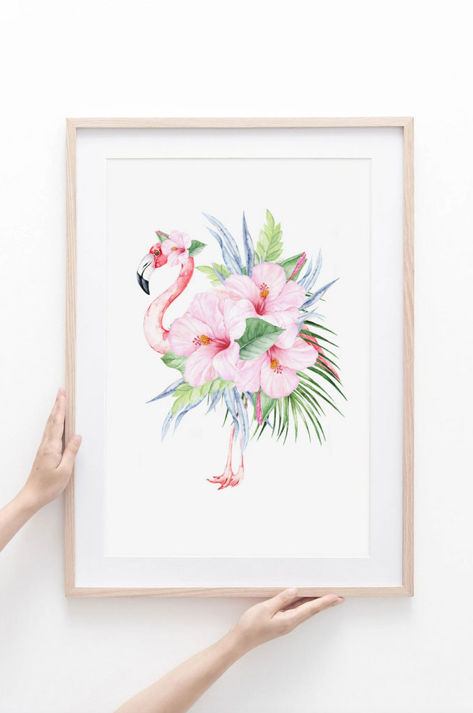 Baby girl nursery decor pink tropical flamingo floral, above crib decor, pink flamingo nursery wall art, personalized baby girl gift quote