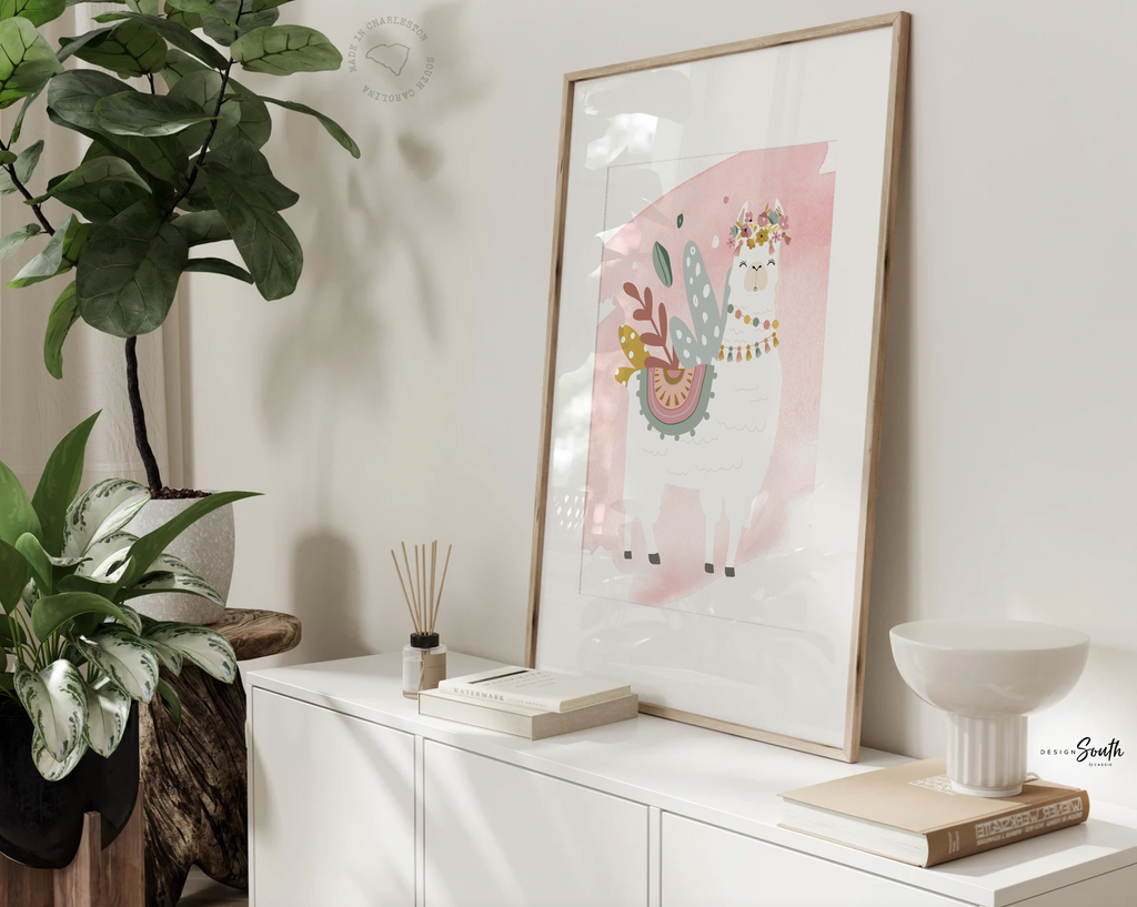Pink watercolor boho nursery decor, boho nursery wall art idea, print set llama mauve pink succulents, llama themed baby room, wall decor girl bedroom llama