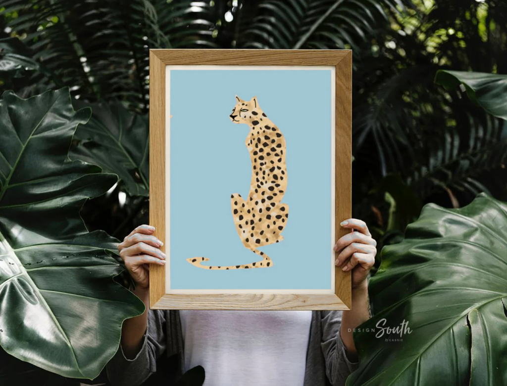 Blue leopard cheetah prints, blue jungle cheetah, boy safari nursery art personalized, unisex cheetah art, boho jungle blue vintage art