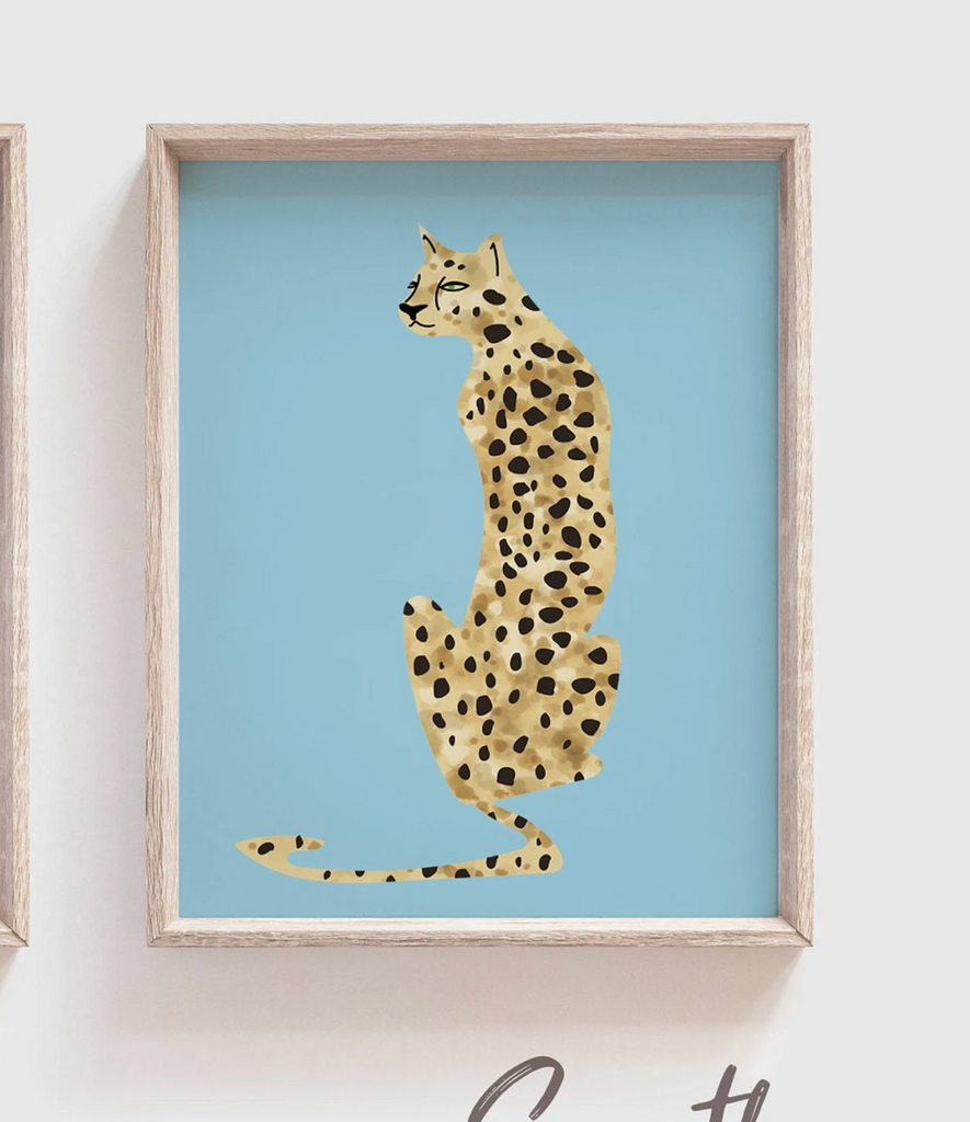 Blue leopard cheetah prints, blue jungle cheetah, boy safari nursery art personalized, unisex cheetah art, boho jungle blue vintage art