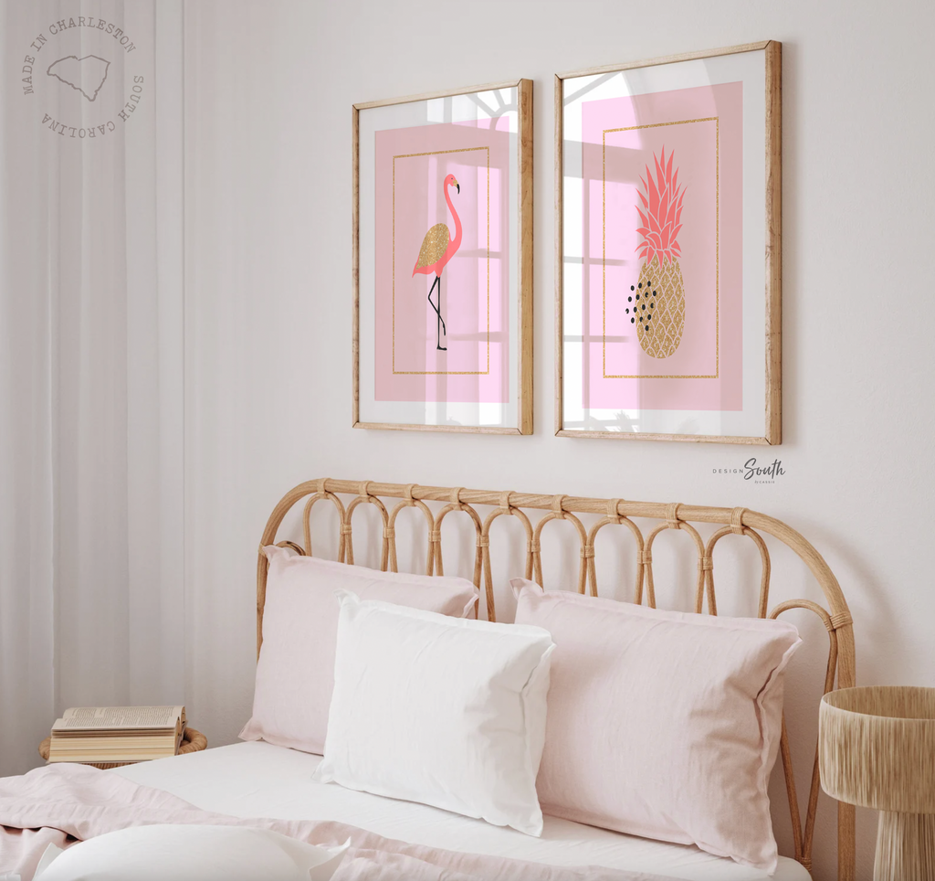 Pink and coral tropical nursery, baby girl tropical flowers nursery, coral and pink baby name and quote, little girl tropical playroom idea