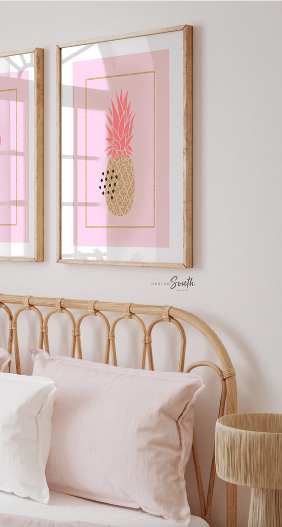 Pink and coral tropical nursery, baby girl tropical flowers nursery, coral and pink baby name and quote, little girl tropical playroom idea