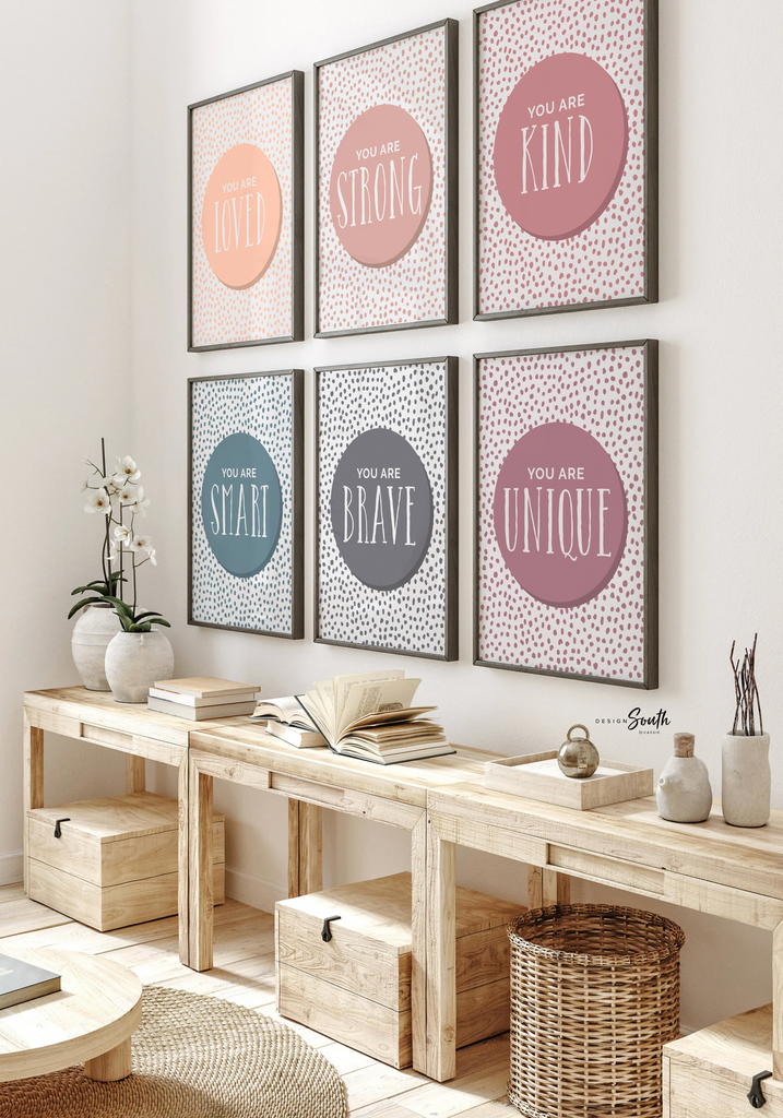 Children room wall affirmations, gallery wall art prints for playroom, modern kid's art, children's wall art gender neutral, kids playroom decor ideas, neutral wall art for children, kid room prints