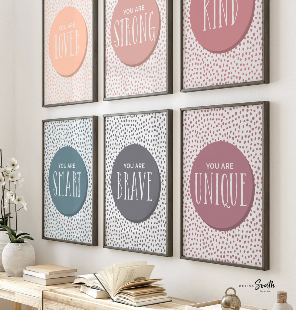 Children room wall affirmations, gallery wall art prints for playroom, modern kid's art, children's wall art gender neutral, kids playroom decor ideas, neutral wall art for children, kid room prints