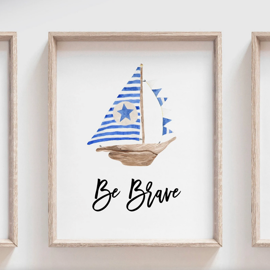 Blue nautical boys room art, anchor ship wheel sailboat collection nautical wall prints, nautical nursery art, ocean theme wall art, sea baby art