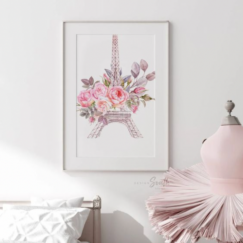 Paris bedroom decor baby girl nursery or girls room, eiffel tower lantern print kids name sign, paris themed nursery pink baby room floral