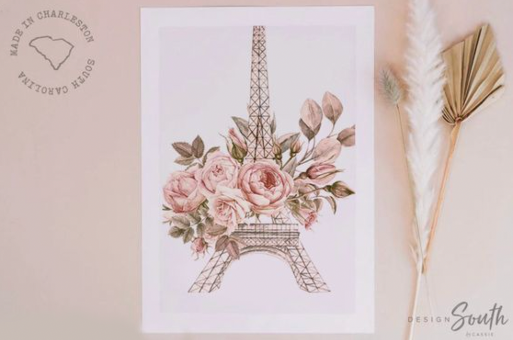 Paris girl baby name Eiffel tower decor set, blush mauve pale pink flower nursery, Paris themed girl's bedroom, Paris shower baby gift idea