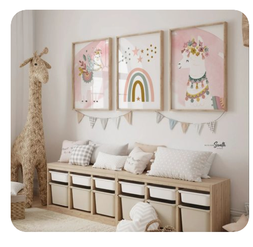 Pink watercolor boho nursery decor, boho nursery wall art idea, print set llama mauve pink succulents, llama themed baby room, wall decor girl bedroom llama