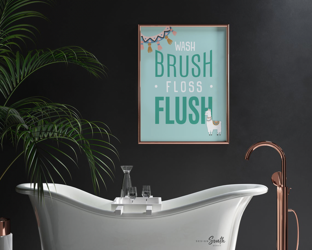 Llama bathroom, alpaca llama cactus childish cute set, llama themed bathroom wall art prints decorations, set of 3 llamas for kid's bathroom