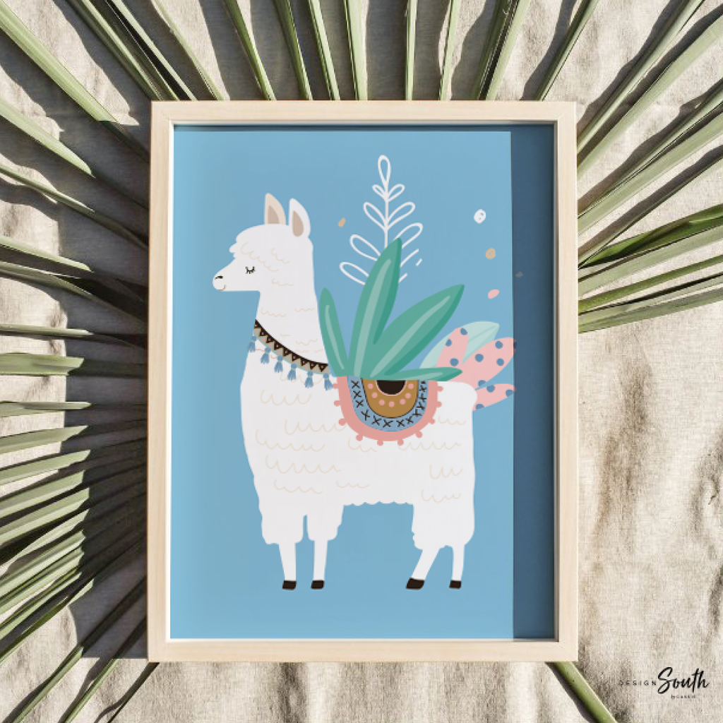 Llama bathroom, alpaca llama cactus childish cute set, llama themed bathroom wall art prints decorations, set of 3 llamas for kid's bathroom