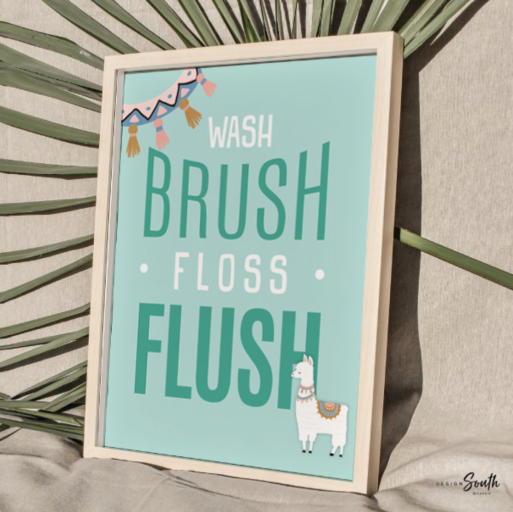 Llama bathroom, alpaca llama cactus childish cute set, llama themed bathroom wall art prints decorations, set of 3 llamas for kid's bathroom