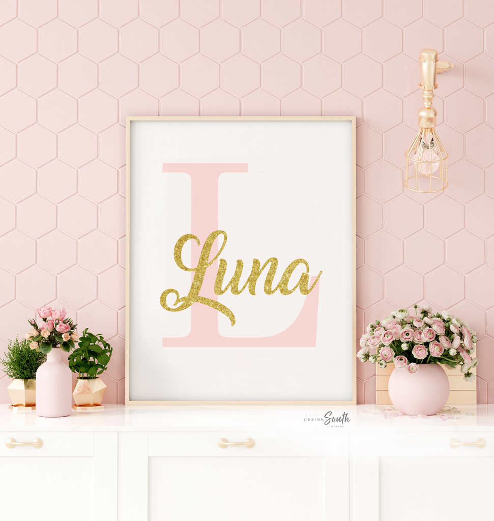 Nursery cat wall art, baby girl room animal, kitten nursery, cat lover room pink, kitten cute cat nursery wall, cat themed, custom baby name