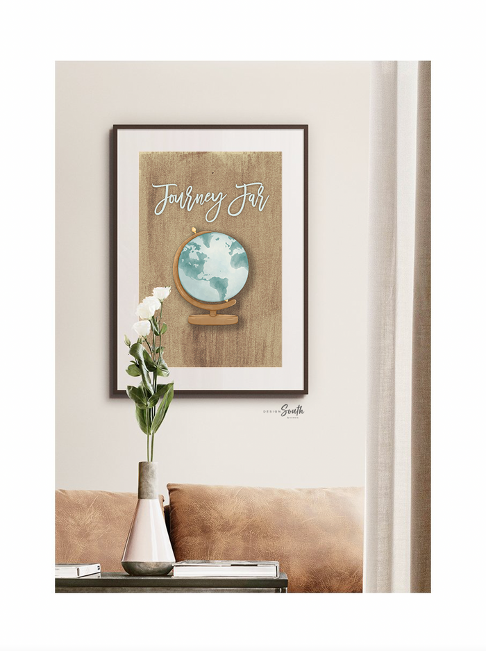 Travel nursery art, surf beach Vw van bus compass globe map art print collection set, travel nursery decor, surf beach baby room wall decor