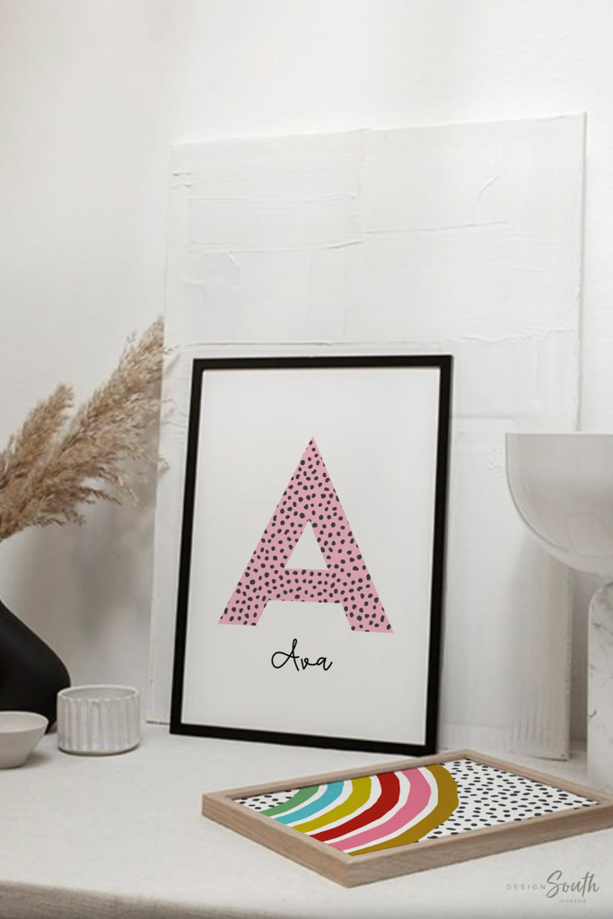 Rainbow nursery monogram art print, baby girl monogram nursery wall art, custom bedroom kid art, rainbow monogram letter, playroom wall art
