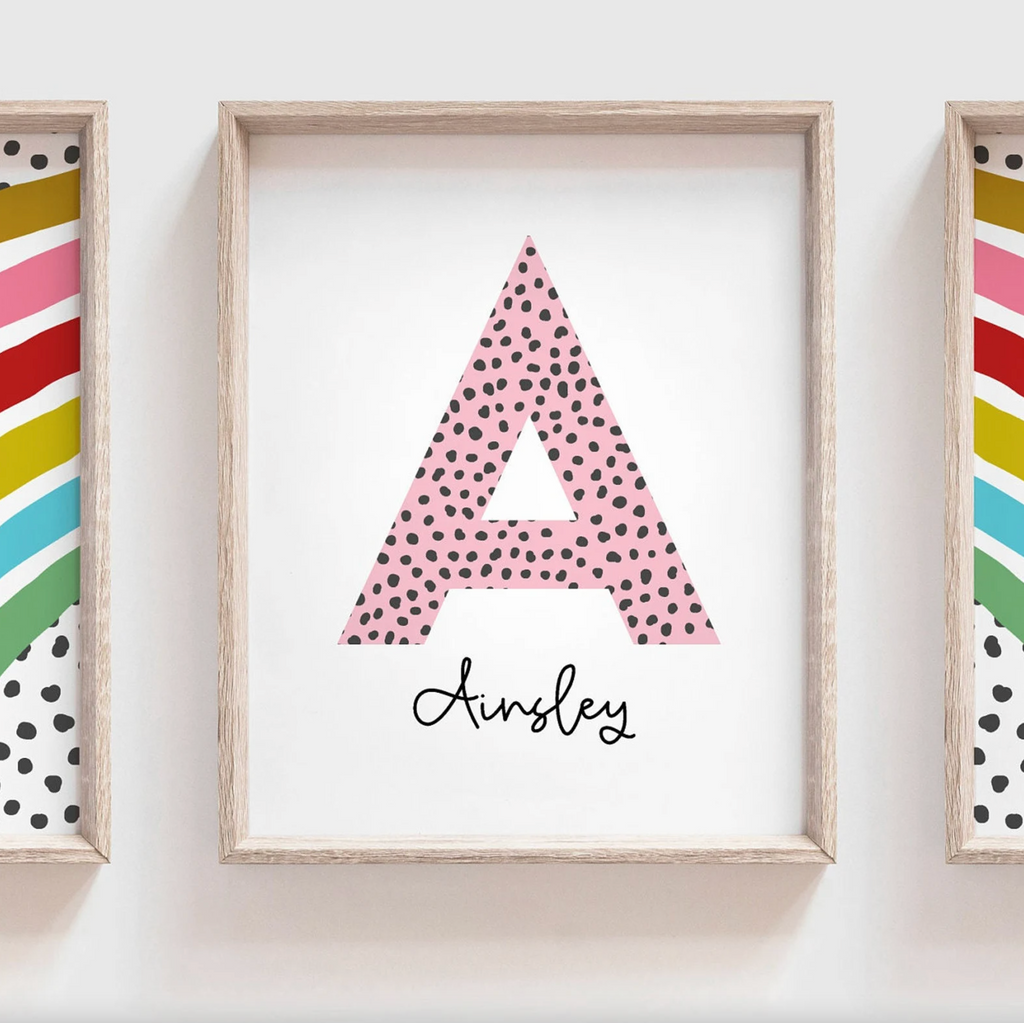 Rainbow nursery monogram art print, baby girl monogram nursery wall art, custom bedroom kid art, rainbow monogram letter, playroom wall art