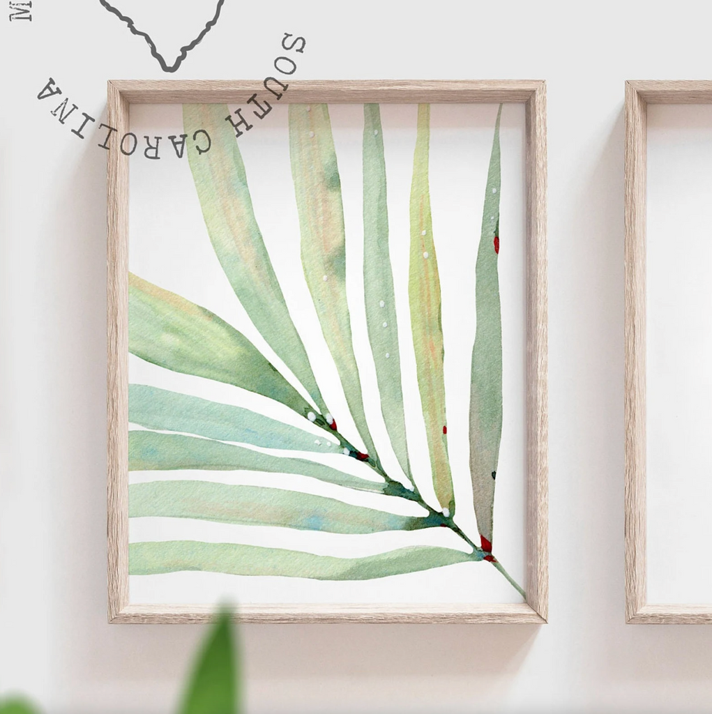 Light pink and green tropical baby, blush peach tropical nursery, beach plants pink initial baby art, newborn nature themed nursery prints