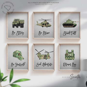 Army vehicles boys wall art set, soldier military tank truck helicopter, boys bedroom wall art print decor army marine troop, playroom army