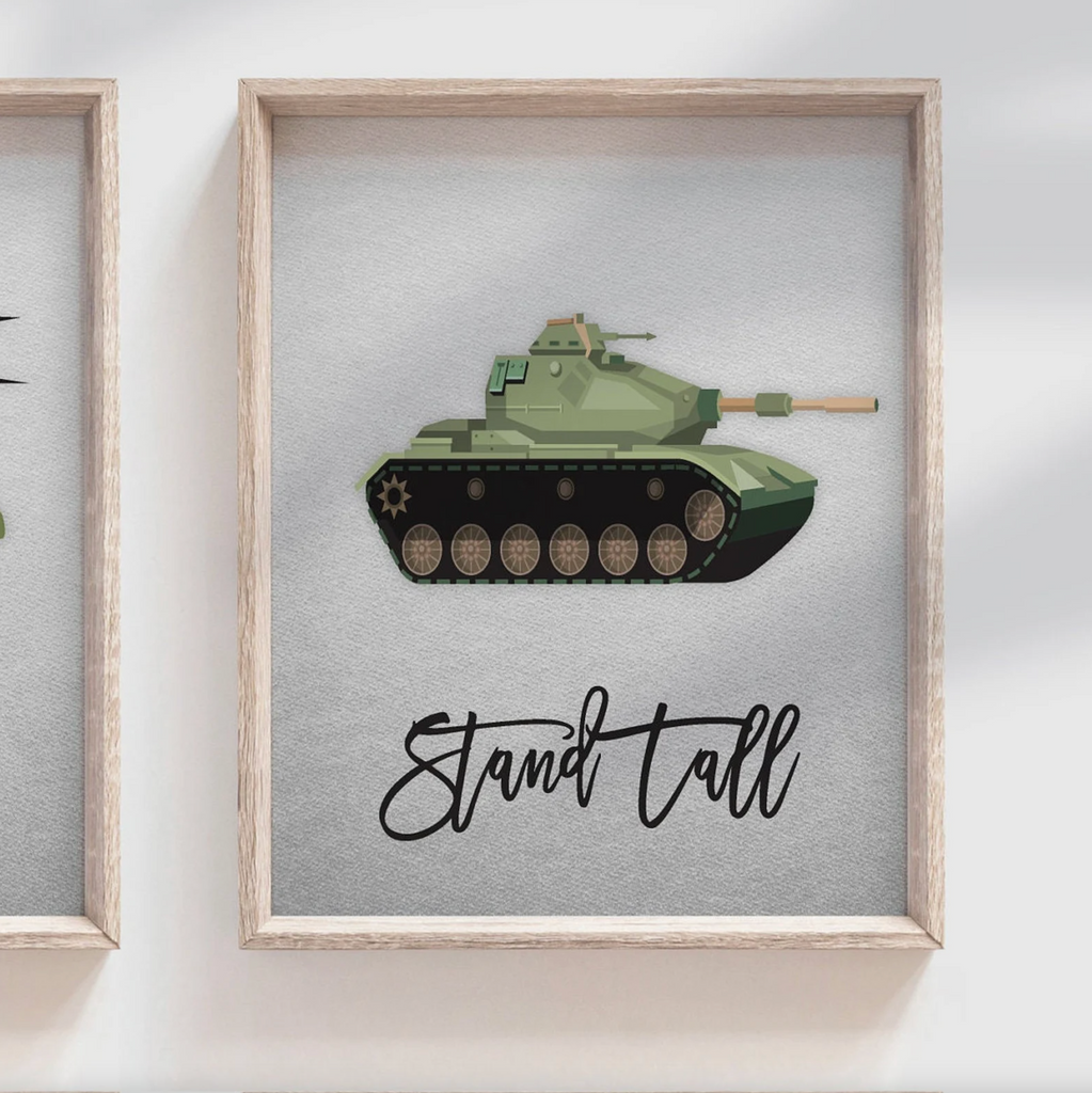 Army vehicles boys wall art set, soldier military tank truck helicopter, boys bedroom wall art print decor army marine troop, playroom army