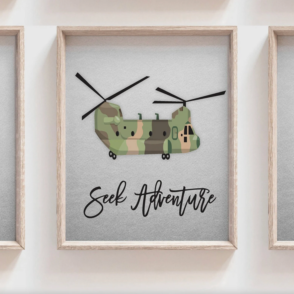 Army vehicles boys wall art set, soldier military tank truck helicopter, boys bedroom wall art print decor army marine troop, playroom army