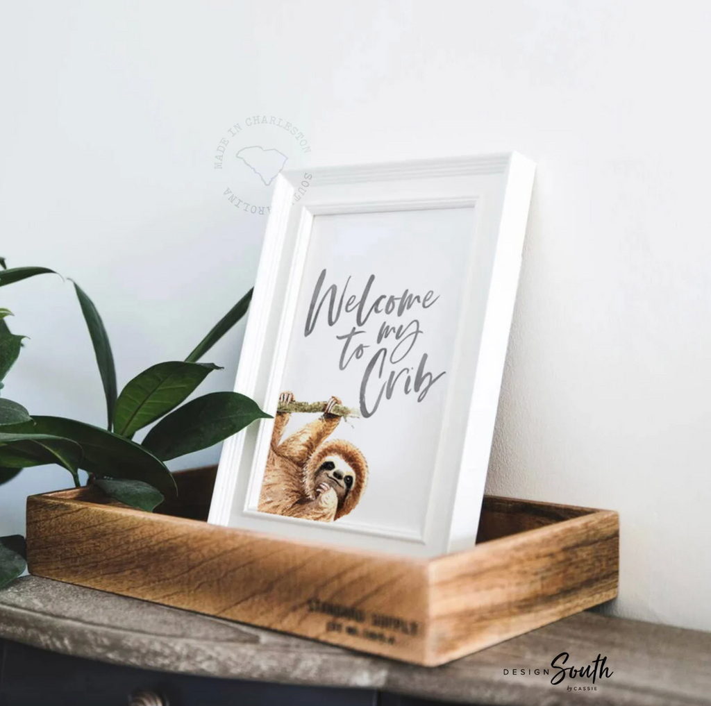 Sloth wall art set, sloth themed baby nursery, sloth nursery ideas, sloth tropical rainforest room decor, neutral sloth green gray newborn