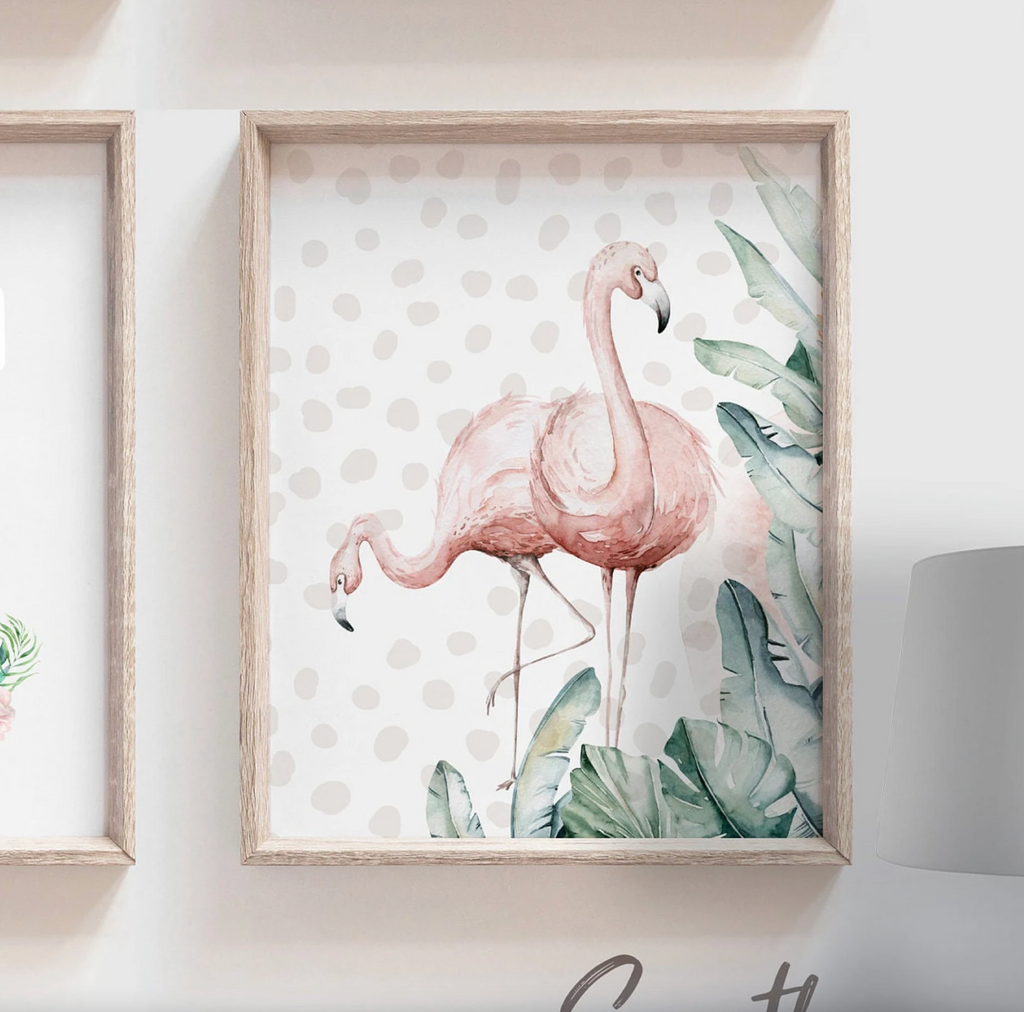 Safari girl room, jungle animals with pink flowers toddler girl art, palm nursery art, personalized name with animals prints, pink green art