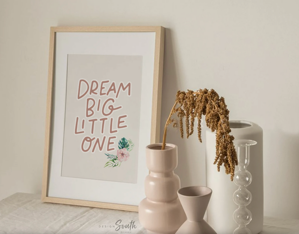 Tropical safari collection art set, pink tropical leaf nursery decor, safari baby girl animal art, dream big little one safari gift prints