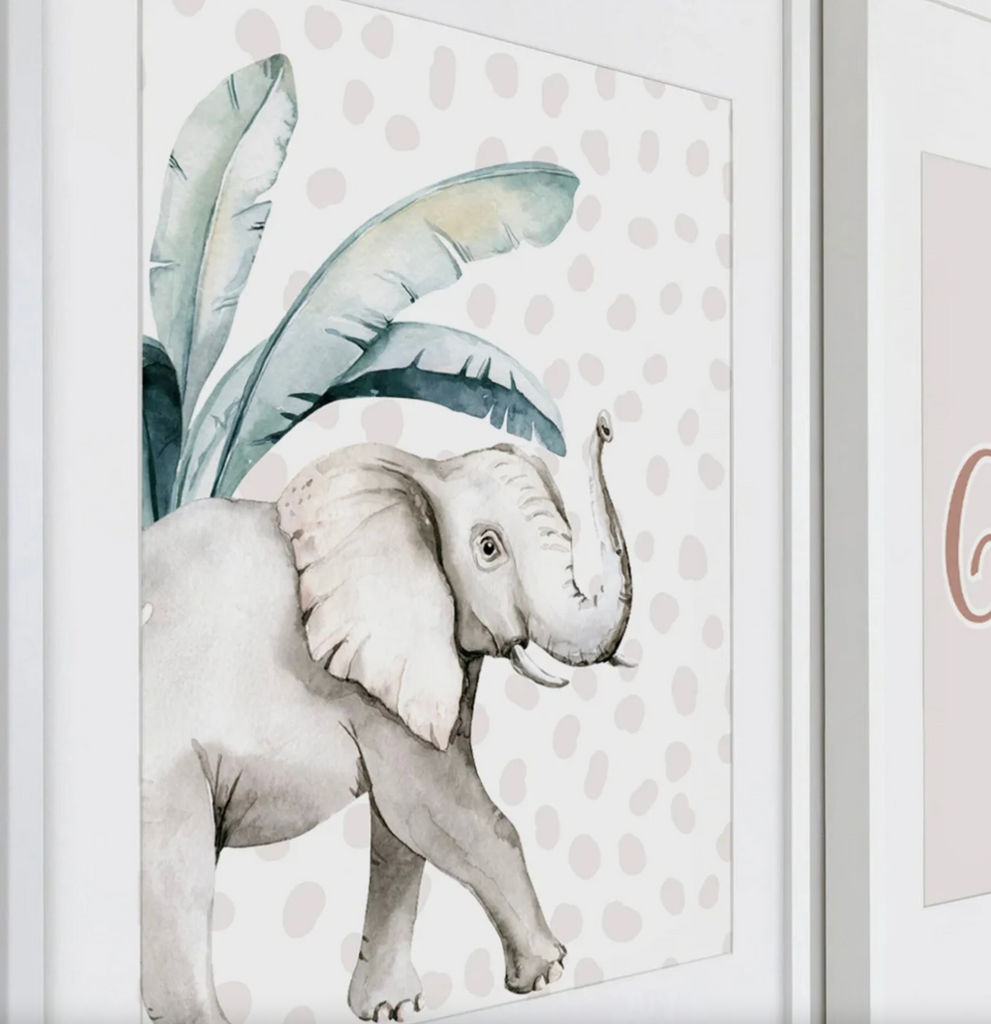 Tropical safari collection art set, pink tropical leaf nursery decor, safari baby girl animal art, dream big little one safari gift prints